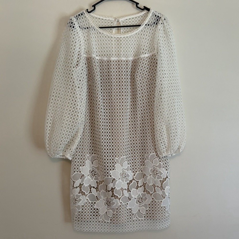 White House Black Market Long Sleeve Guipure Lace Chemise Dress Sz 12 Wedding